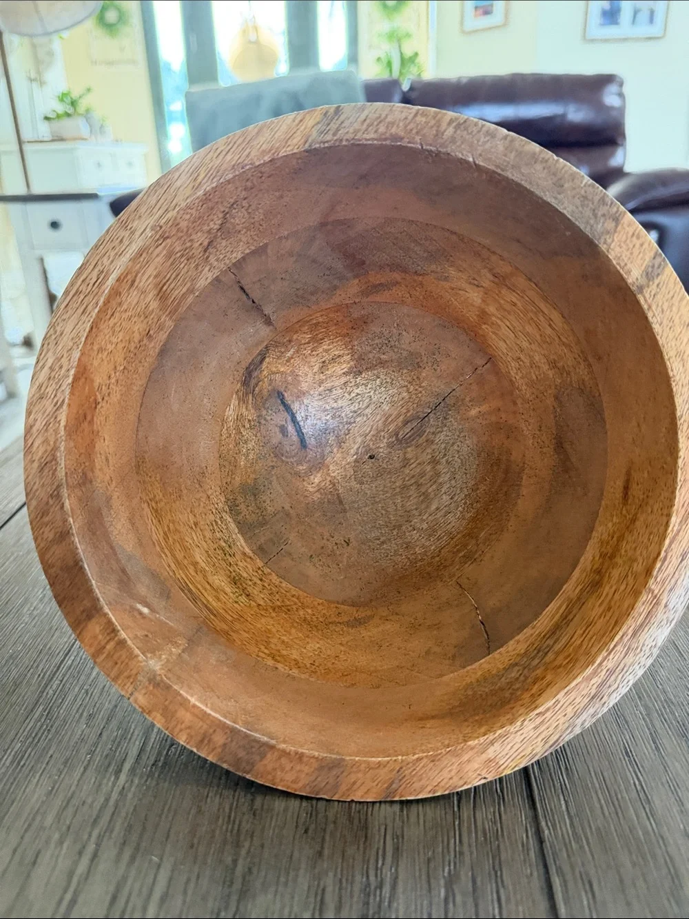 Hand-Carved Decorative Wood Bowl with White Wash